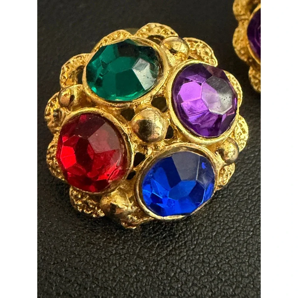 Vintage Earrings 80s Pop Glam Jewel Tone